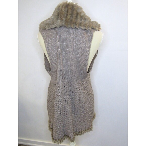 Drama Sweater Vest Foster Faux Fur Trim Shawl Collar Brown Metallic Chico's 2 - Picture 6 of 16